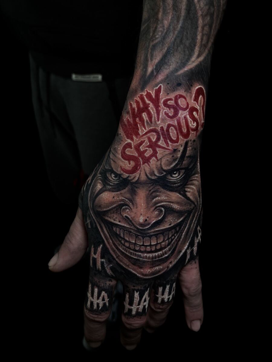 Color realism hand piece, Why So Serious Joker design